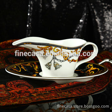 300ML Luxury Bone China Gravy Boat with Saucer of Knight